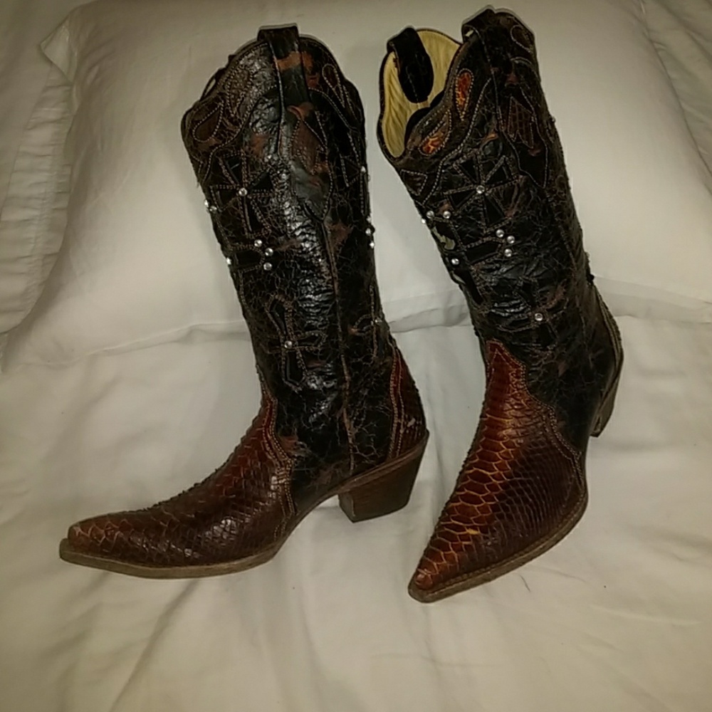 Corral Vintage Snake Skin Cowboy Boots, Sz 7.5 - Picture 6 of 8